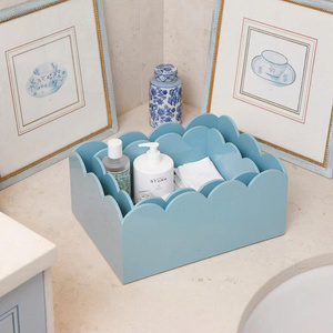 <b>Set</b> Of 2 Scalloped Lacquer Organizer Storage Box For <b>Desk</b> Setup, Office Supplies And Decoration Handmade Products - Product Image 5