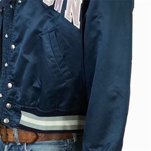 2025 OEM Custom Mens Retro 80s Varsity <b>Jacket</b> Winter Color Satin Starter Ribbed Elastic Cuff Letter Pattern Bomber <b>Jacket</b> - Product Image 5
