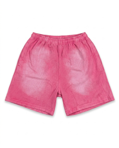 Premium cotton fleece acid wash pink shorts metal <b>stud</b> detailing drawstring waist custom logo embroidery print <b>men's</b> shorts - Product Image 3