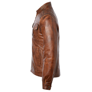 Best Price Custom Men's Leather Jacket with Canvas Fabric <b>Stand</b> Collar Front Logo-Breathable & Windproof Made in Pakistan - Product Image 6