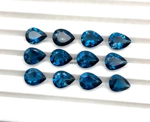 พลอยโทแพซสีน้ำเงินลอนดอนธรรมชาติทรงลูกแพร์ขนาด 7 มม. 9 มม. พลอยโทแพซสีน้ำเงินเจียระไนขายส่งจำนวนมากสำหรับทำเครื่องประดับอินเดีย - Product Image 3