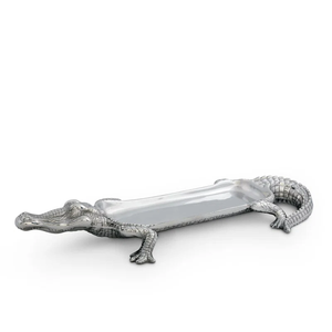 Handcrafted Metal Crocodile Sculpture <b>Tray</b> Nickel Plated Alligator Tabletop Organizer Quirky Animal Motif Home Decors <b>Tray</b> for - Product Image 1
