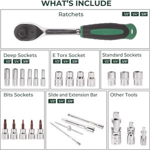Juego de Herramientas de 151 Piezas con Llaves de Tubo de 1/2", 1/4" y 3/8", Kit de Herramientas Mecánicas, Juego de Llaves de Tubo Métricas - Product Image 3