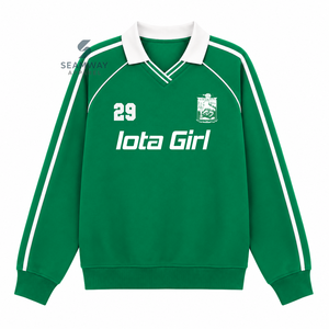 Sweat-shirt de rugby universitaire pour femmes Iota Phi Lambda, col polo, manches longues, broderie, pull décontracté, pull universitaire - Product Image 1