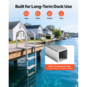 Échelle de pont amovible en alliage d'aluminium à 3 marches pour bateau ponton, marches larges antidérapantes en PP avec capacité de charge de 500 lb, échelle de piscine - Product Image 5