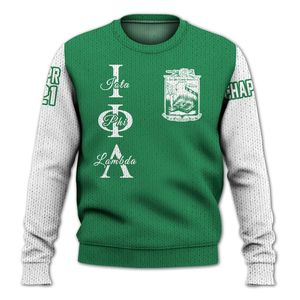 Veste universitaire personnalisée Iota Phi Lambda, pull tricoté vert émeraude mélangé avec un motif blanc pour la sororité Iota Phi Lambda - Product Image 5