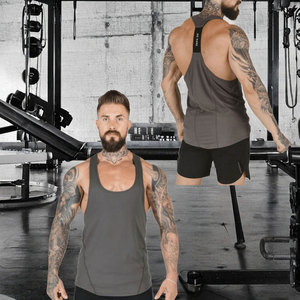 Men's Gray Knitted Tank Top O-Neck Sleeveless Solid Sporty Quick Dry Vest with Back Neck Logo - Product Image 3