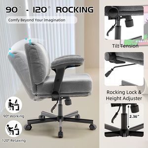 Sedia da Ufficio Criss Cross con Braccioli Ribaltabili, Seduta Larga in Tessuto Confortevole e Cuscino Spesso, Design Regolabile a Gambe Incrociate con Ruote - Product Image 5