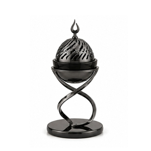 Hand-Made Brass Incense <b>Burner</b> with Crescent Top and Floral Base <b>for</b> Religious Use All-Season - Product Image 2