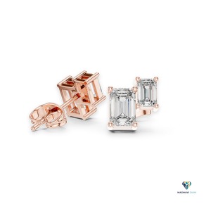 Boucles d'oreilles clous en diamant de laboratoire taille émeraude 1,47 carat en or massif 18 carats, boucles d'oreilles linéaires horizontales à quatre pierres pour femme - Product Image 2