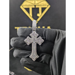 Iced Out Cross Pendant Necklace Moissanite Rhodium Plated 925 Sterling Silver GIA Certified Gift Religious Jewelry Trisha Jewels - Product Image 1