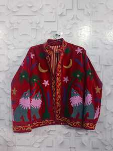 Hand Embroidered <b>Velvet</b> Suzani <b>Jacket</b> <b>Women</b> Crew Neck Full Sleeve Floral Pattern Winter Outerwear 100% Polyester Woven Boho - Product Image 3