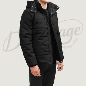 Chaqueta de Invierno Negra para Hombre, Chaqueta Acolchada Resistente con Capucha, Parka Gruesa y Cálida para Exteriores, Abrigo Acolchado Cortavientos - Product Image 4