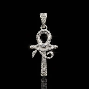 Colgante de Diamantes con Diseño de Ankh y Ojo de Horus en Oro Blanco de 925 con Baño de Plata |   Joyería de Diamantes con Símbolo Egipcio Incrustado - Product Image 1