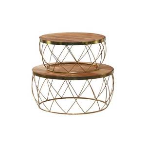 Designer Gold Finish Metal Nesting Tables Set with Textured Surface for Luxury Interior Styling - Product Image 3