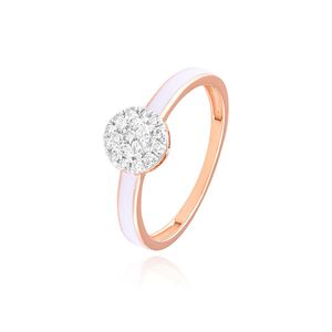 Trendy 14K Rose Gold White Enamel Diamond <b>Ring</b> Round Cluster Halo Solitaire Anniversary Wedding Band for Women Daily Wear Gift - Product Image 1