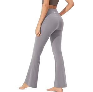High Waist Solid Color <b>Flared</b> <b>Leggings</b> Full Length Stretchy Breathable Knitted Spandex Polyester <b>Women's</b> Yoga Pants Quick Dry - Product Image 3