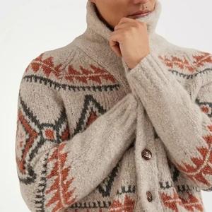 European Plus Size Men's & women's <b>Cardigan</b> for Autumn Winter Cross-Border Factory Wholesale Knitted with Warm Neck Front Logo - Product Image 4