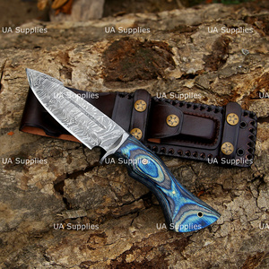 Couteau de chasse à lame fixe en acier Damas de haute qualité, forgé à la main, ultra-affûté, avec manche en bois Pakka, personnalisable OEM ODM - Product Image 4