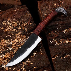 Cuchillo de Camping Vikingo Premium Hecho a Mano, Acero al Carbono, Mango de Acero al Carbono, Hoja Recta con Punta Caída, Espiga Completa - Product Image 5
