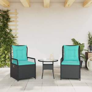 Sedia da giardino reclinabile di dimensioni standard in rattan PE nero - Product Image 3