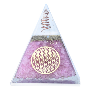 Pyramide d'Orgone Nubienne en Quartz Rose Faite à la Main 7x9cm, avec Éclats de Pierres Naturelles, Cristal d'Orgonite, Décoration d'Intérieur, Feng Shui, Sensation Réelle - Product Image 3