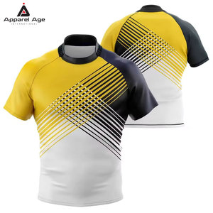 เสื้อรักบี้แบบกำหนดเอง ผ้าโพลีเอสเตอร์ 100% เป็นมิตรกับสิ่งแวดล้อม ระบายอากาศได้ดี แขนสั้น สำหรับนักกีฬาผู้ใหญ่ - Product Image 1