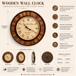 Horloge murale mécanique en bois faite à la main |   Horloge vintage à chiffres romains, décoration rustique pour la maison, horloge de mariage - Product Image 5