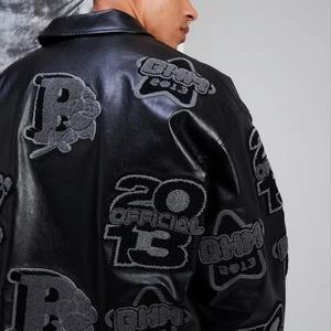 Veste universitaire en cuir pour homme OEM 2026 de haute qualité, style streetwear personnalisé, avec lettres brodées en chenille, pour le hip-hop - Product Image 3