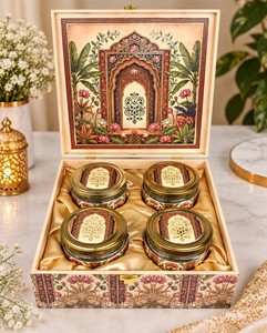 Caja de regalo de madera de lujo con diseño de arte mogol, con 4 tarros y bandeja para dulces. Eleva las regalas festivas y la presentación de lujo. - Product Image 2