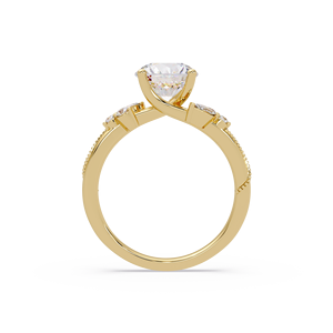 Vintage Style Round Solitaire Marquise Lab Grown Diamond <b>Ring</b> 14k Pure Gold Milgrain Border Matching Band Bridal <b>Set</b> For Women's - Product Image 3