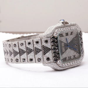 Reloj de Lujo para Hombre, Estilo Hip Hop, con Incrustaciones de Diamantes Negros, Patrón Geométrico Plateado, Automático, con Moissanita - Product Image 3