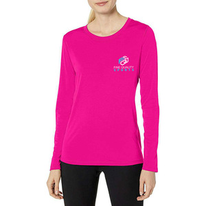 T-shirt de sport rose vif à manches longues pour femme, léger et respirant, idéal pour la gym et la course à pied - Product Image 1
