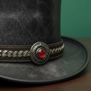 Premium <b>Black</b> Leather <b>Top</b> <b>Hat</b> with Structured High Crown Vintage Alternative Fashion Headwear for Cosplay - Product Image 4