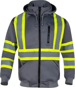 Vente en gros de sweats à capuche de sécurité réfléchissants à haute visibilité, personnalisés, 100% polyester, hiver, multi-poches, fermeture éclair sur le devant - Product Image 5