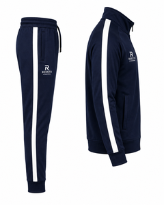 Conjunto Deportivo para Hombre, Azul Marino, con Cierre de Cremallera de un Cuarto, Franjas Laterales Blancas, Ropa Deportiva para Correr, Otoño, Algodón y Poliéster - Product Image 3