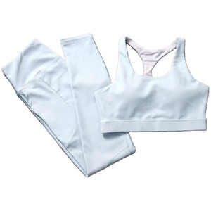 Women's Light <b>Blue</b> Yoga Sports <b>Bra</b> And Leggings Set Scoop Neck Racerback High Waist Seamless Activewear - Product Image 1