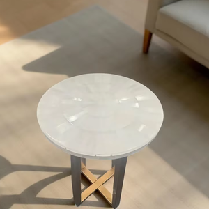 Mesa de Centro Redonda de Selenita, Mesa de Centro de Cristal de Lujo, Muebles Modernos para Sala de Estar - Product Image 1