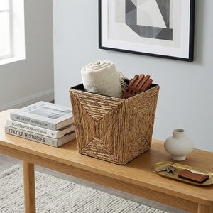 Natural Banana Bark Trash Bin <b>Square</b> Waste <b>Basket</b> Inner Liner Concentric Weave Paper Rubbish Can Setup Decor Pure Art Room Desig - Product Image 3