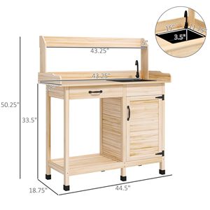 Tavolo da Lavoro da Esterno con Lavello, Armadietto Contenitore e Ganci - Banco da Giardinaggio Naturale per Serra, Giardino e Patio - Product Image 3