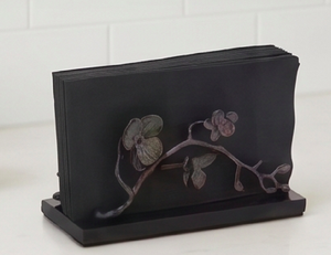 Boîte à mouchoirs en bois de style oriental avec motif floral, porte-serviettes autoportant, accessoire décoratif pour la maison et utilisation en cuisine - Product Image 5