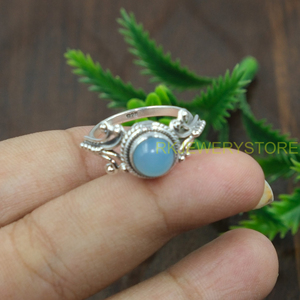 Natural Blue Calcedony <b>Ring</b> 925 Sterling Silver Handmade Vintage Filigree <b>Ring</b> <b>Boho</b> Statement Gemstone Jewelry for Women Unisex - Product Image 6