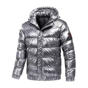 Chaqueta Acolchada Plateada con Capucha para Hombre, Cuello Alto, Cierre de Cremallera, Informal, de Invierno, Resistente al Viento, Gruesa, Largo Regular, Color Sólido - Product Image 1
