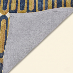 Tapis en laine fait main DECORDEC bleu indigo, jaune moutarde, géométrique, antidérapant, écologique, pour salon, chambre, hôtel - Product Image 6
