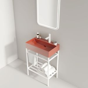 24 \ "Set di vanità da bagno rosso lucido Freestanding Console lavello rettangolare in ceramica rubinetto aperto gambe in metallo - Product Image 2