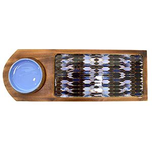 Tabla de charcutería de madera hecha a mano con centro decorativo de mosaico y mini tazones para queso, galletas y aperitivos - Product Image 4