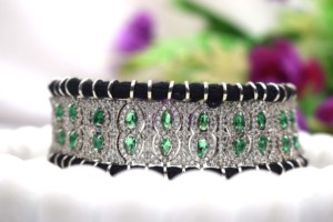 Luxury Women's Lab Grown Pear Shape Emerald Side Stone Silver <b>Bangles</b> Rhodium Plated Everyday Wear - Product Image 1