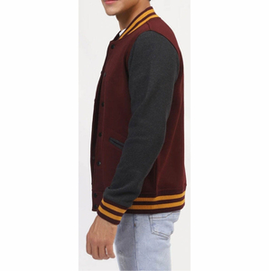 Veste universitaire pour homme, bordeaux et gris, avec bordure jaune, coupe classique, style décontracté, simple boutonnage, col rabattu - Product Image 4