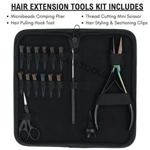 Kit de herramientas para extensiones de cabello de salón con alicates para cinta adhesiva, herramienta para quitar cuentas, alicates de crimpado plano, gancho de bucle y clips, tijeras y agujas curvas - Product Image 2