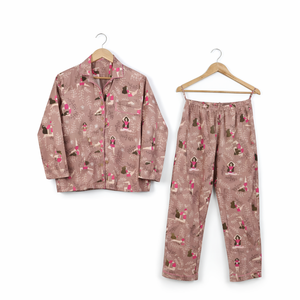 Ropa de Dormir para Mujer, 100% Algodón Tejido, Estampado Floral y Animal, Cintura Baja, Verano, Romántico, Clásico, Manga Larga - Product Image 1